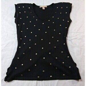 VTG American Rag Cie Black Studded V-Neck Sleeveless Top Y2K Edgy Chic Size S